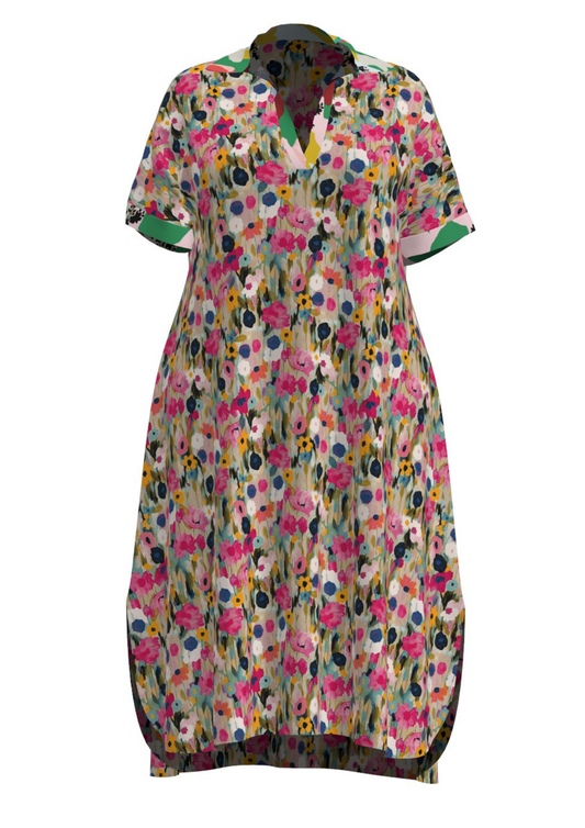 Vestido largo hasta el tobillo con corte A y estampado tropical.