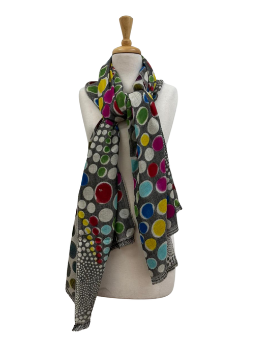 Multicolour Polka Art – Hand-Painted Merino Wool Designer Scarf