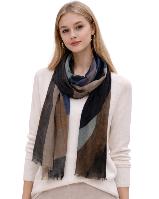 Minimal Color Block Neutrals – Hand-Painted Merino Wool Summer Scarf