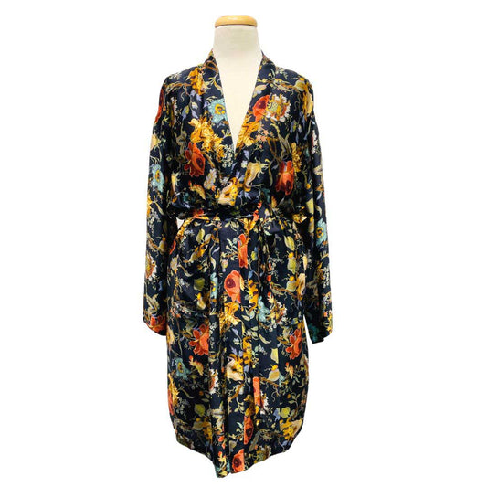 Tropical Print Belted Modal Satin Kimono