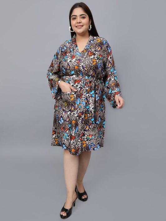 Animal Print Belted Modal Satin Kimono