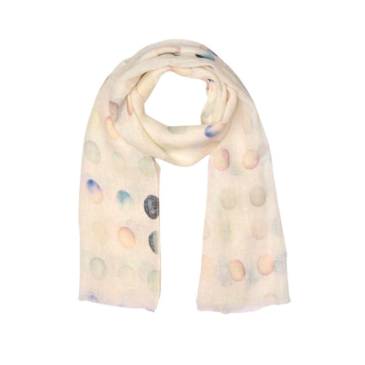 Abstract Polka Dot Multicolor Scarf – Pure Linen Designer Wrap | Modern Geometric Print