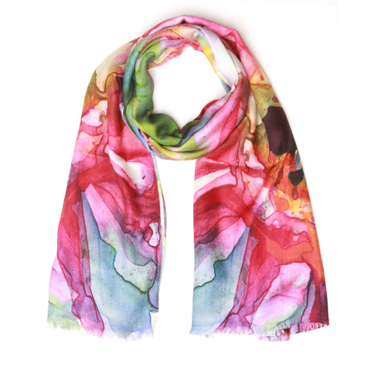Watercolor Bloom Abstract Floral Scarf – Modal Silk Designer Wrap | Multicolor Artistic Print