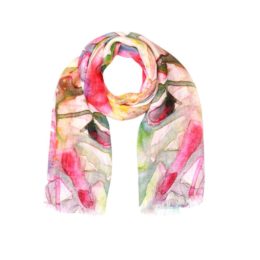 Watercolor Bloom Abstract Floral Scarf – Cotton Modal Designer Wrap | Multicolor Artistic Print