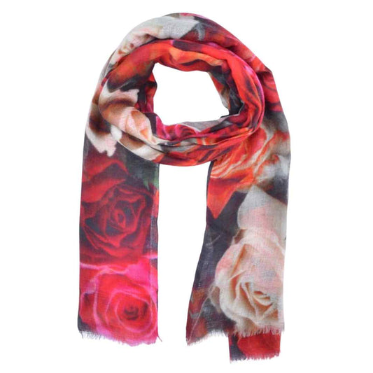 Rose Garden Floral Scarf – Modal Silk Designer Wrap | Multicolor Romantic Print