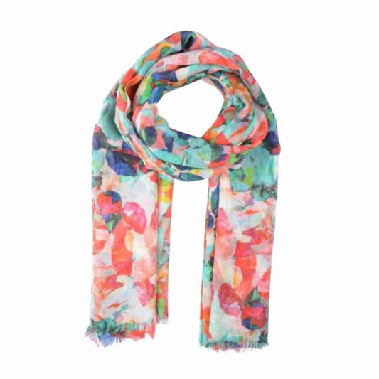 Tropical Abstract Multicolor Scarf – Modal Silk Designer Wrap | Vibrant Leaf Brushstroke Print