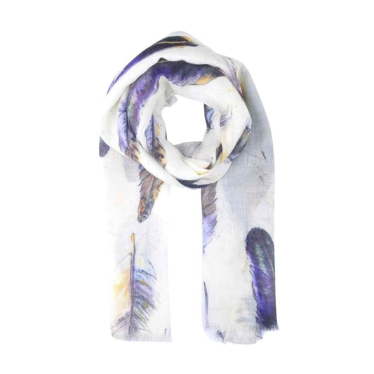 Feather Drift Merino Wool Scarf – Watercolour Print