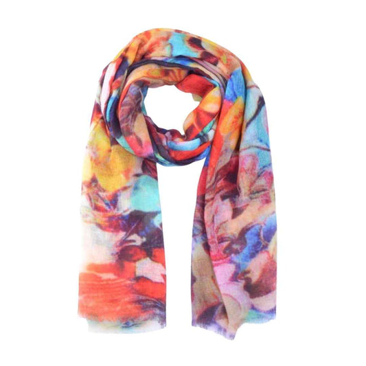 Enchanted Bloom Floral Scarf – Merino Wool Silk Designer Wrap | Multicolor Artistic Print