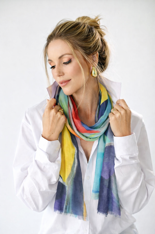 Abstract Expressionist Art Scarf – Cashmere Wool Designer Wrap | Multicolor Modern Artistic Print