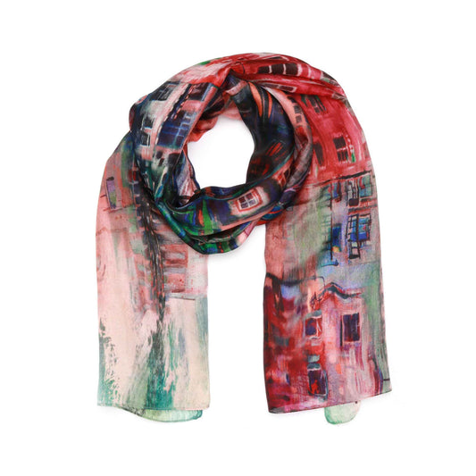 Architectural Village Art Scarf – Pure Silk Designer Scarf