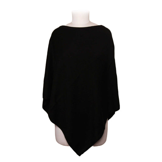 Boat Neck Wool Blend Poncho (Black)