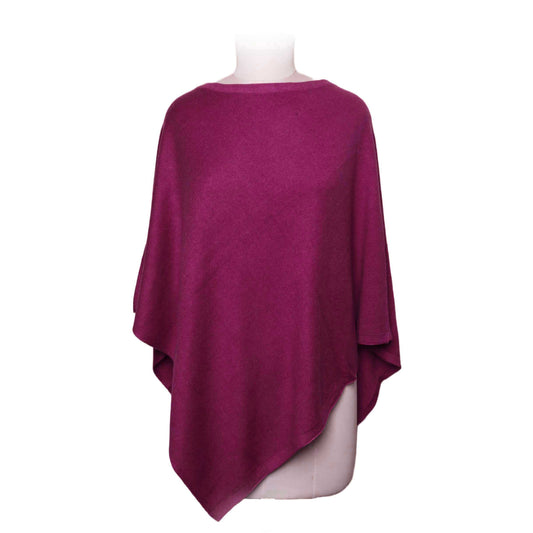 Boat Neck Wool Blend Poncho (Plum)