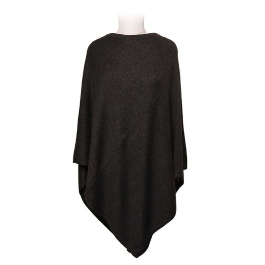 Boat Neck Wool Blend Poncho (Charcoal)