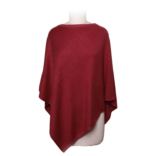 Boat Neck Wool Blend Poncho (Maroon)