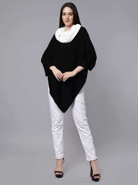 Wool Blend Poncho With Cowl Neck