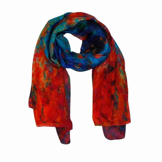 Inferno Sky Abstract Scarf – Pure Silk Designer Wrap | Vibrant Multicolor Artistic Print