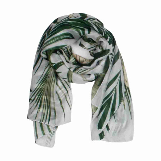 Tropical Palm Leaf Botanical Scarf – Pure Silk Designer Wrap | Green Nature Australian Coastal Print
