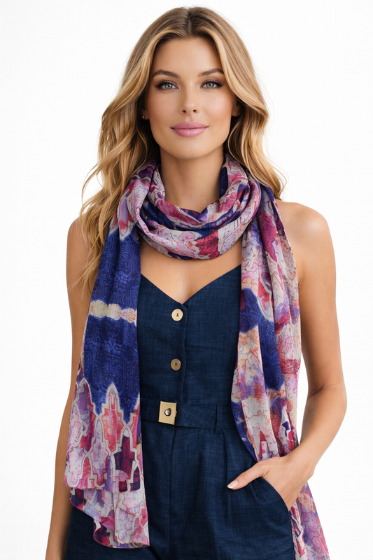 Tribal Mosaic Geometric Scarf – Pure Linen Designer Wrap | Multicolor Abstract Ethnic Print