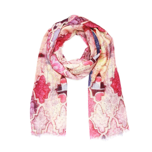 Tribal Mosaic Geometric Scarf – Pure Linen Designer Wrap | Multicolor Abstract Ethnic Print