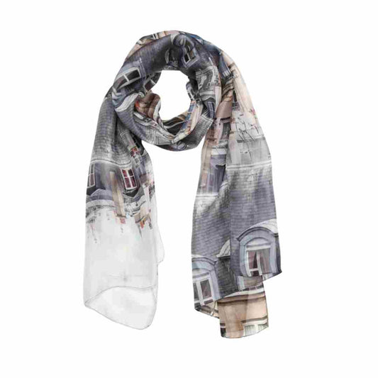Parisian Rooftop Charm Architectural Pure Silk Scarf – Elegant Designer Wrap