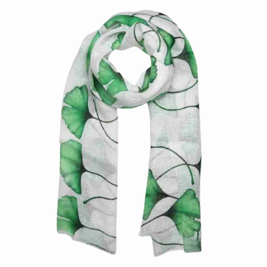 Ginkgo Grace Modal Silk Scarf – Botanical Leaf Print