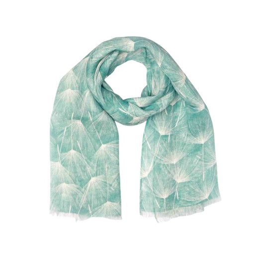 Dandelion Whisper Botanical Scarf – Pure Linen Designer Wrap | Smoke Blue Floral Nature Print