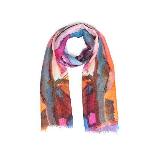 Sunset Symphony Abstract Scarf – Modal Silk Designer Wrap | Multicolour Modern Art Print