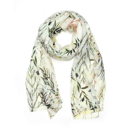 Wild Meadow Botanical Scarf – Pure Silk Designer Wrap | Delicate Floral Nature Print
