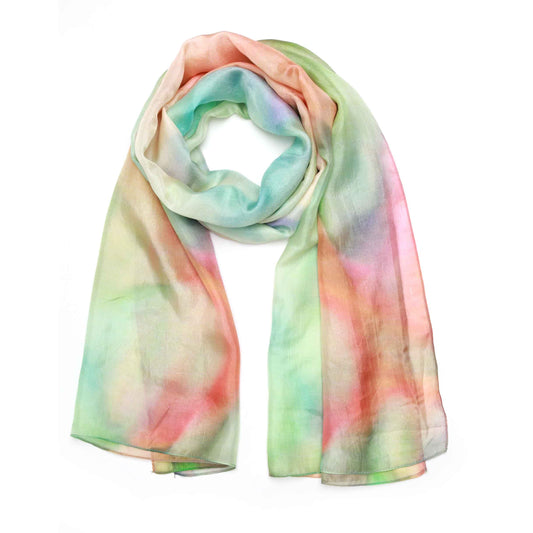 Pastel Dream Abstract Scarf – Pure Silk Designer Wrap | Multicolour Watercolour Art Print