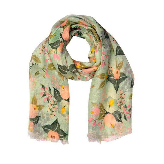 Mint Blossom Bouquet Scarf – Modal Silk Designer Wrap | Pastel Botanical Floral Print