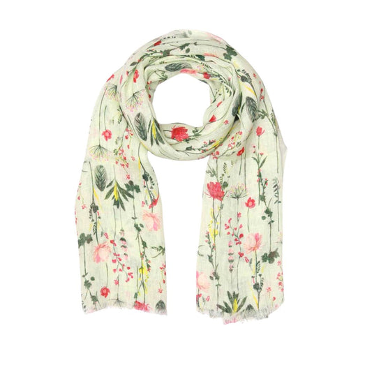 Wild Meadow Garden Scarf – Pure Linen Designer Wrap | Pastel Mint Botanical Floral Print