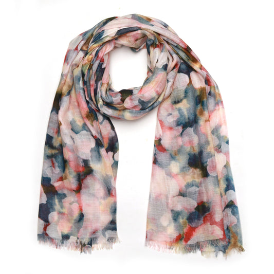 Abstract Blossom Mist Scarf – Modal Silk Designer Wrap | Multicolour Watercolor Effect