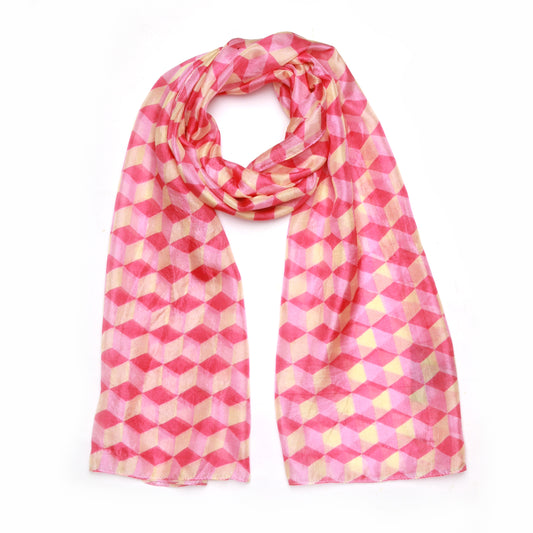 Blush Geometry Silk Scarf – Contemporary Cube Print