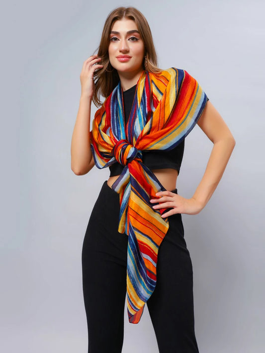 Geometric Print Pure Silk Designer Scarf