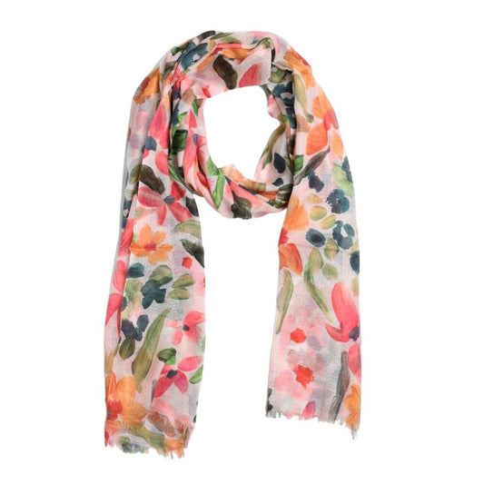 Blossom Garden Multicolor Floral Modal Silk Scarf | Hand-Painted Artistic Designer Wrap