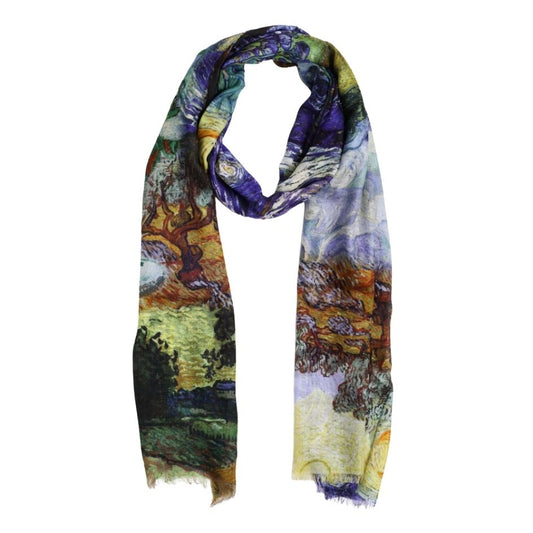 Van Gogh Inspired Abstract Landscape – Modal Silk Designer Scarf | Artistic Impressionist Old Master Wrap