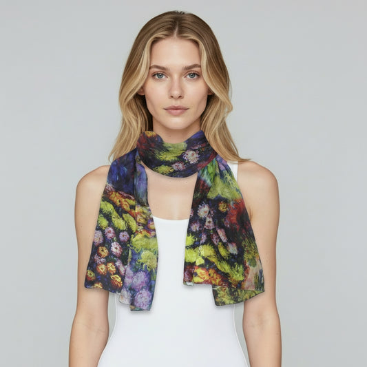 Starry Night & Sunlit Fields Pure Silk Designer Scarf – Van Gogh Inspired Artistic Old Master Wrap