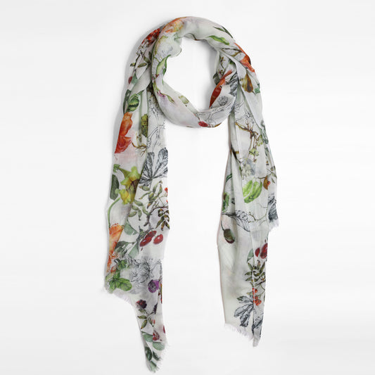 Botanical Garden Bloom Scarf – Modal Silk Designer Wrap | Pastel Artistic Floral Print