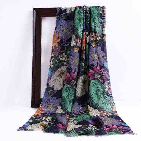 Floral Merino Silk Designer Scarf