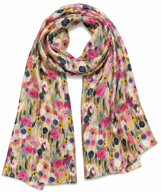 Écharpe de créateur en pure soie à motif floral