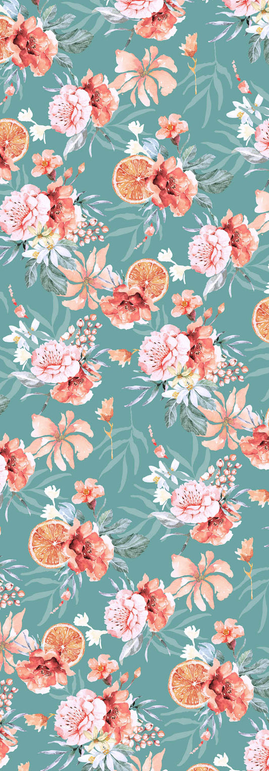 Peach Floral and Orange Slice Print Cotton Modal Summer Scarf