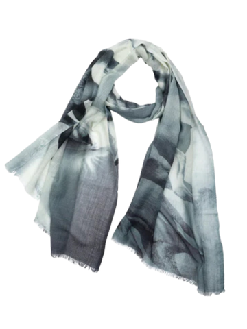 Wild Stallion Monochrome Animal Scarf – Merino Wool Silk Designer Wrap | Black & White Horse Print