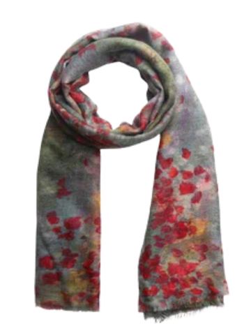 Poppy Field Floral Scarf – Modal Silk Designer Wrap | Monet Inspired Old Master Landscape Print