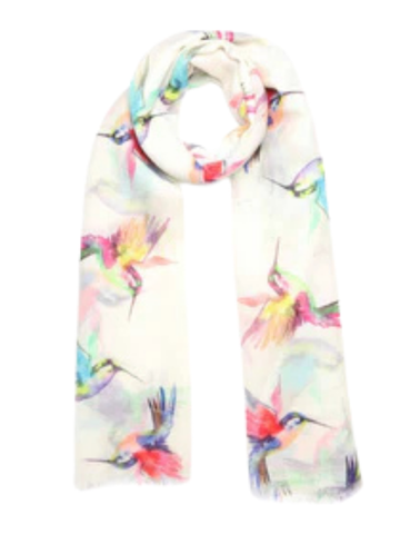 Écharpe de créateur en soie mérinos à motif colibri