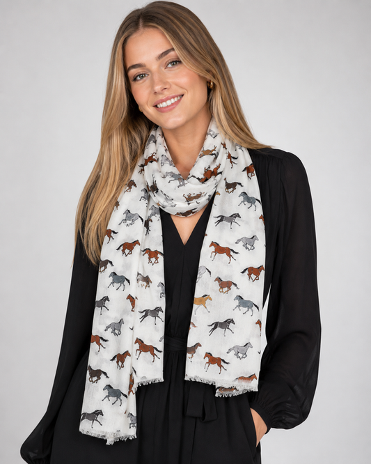 Galloping Horse Equestrian Print Modal Silk Scarf
