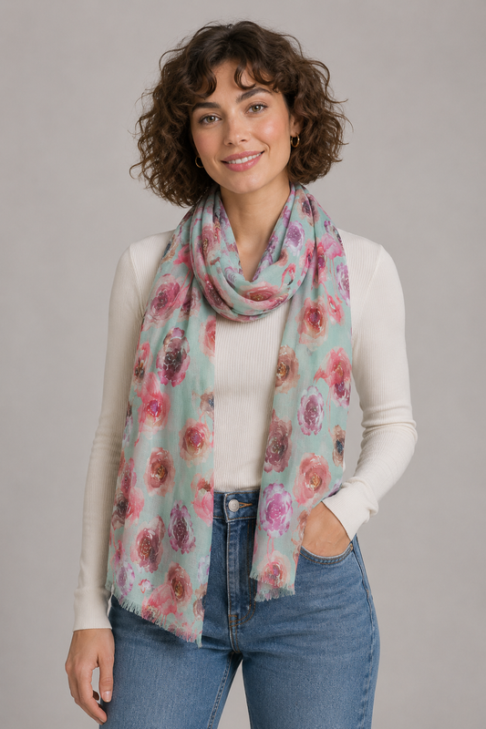 Pink Flamingo & Watercolour Floral Print Modal Silk Scarf