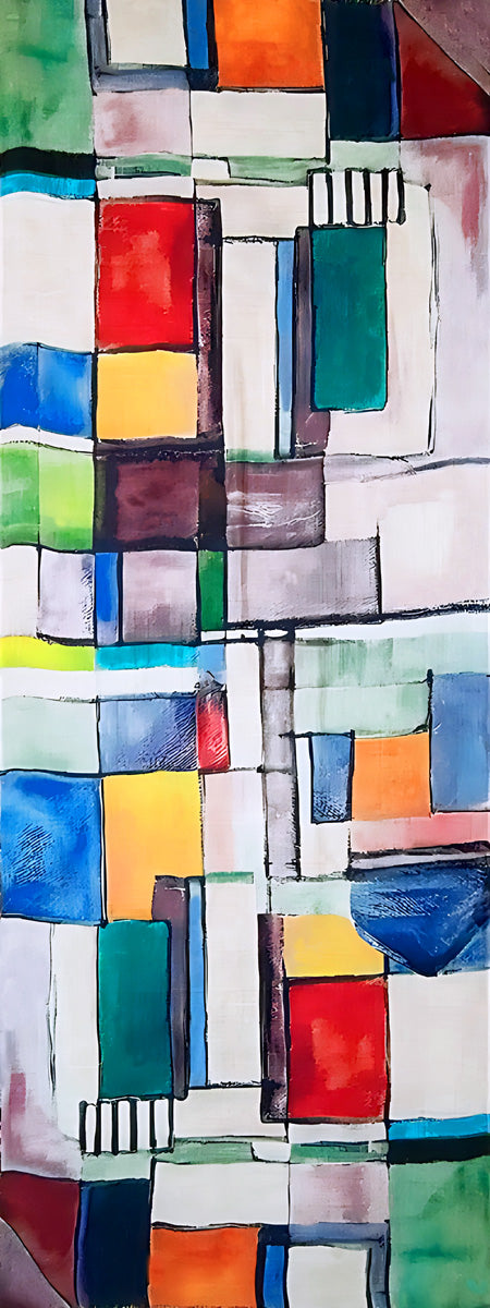 Modern Abstract Geometric Blocks Print Merino Wool Scarf
