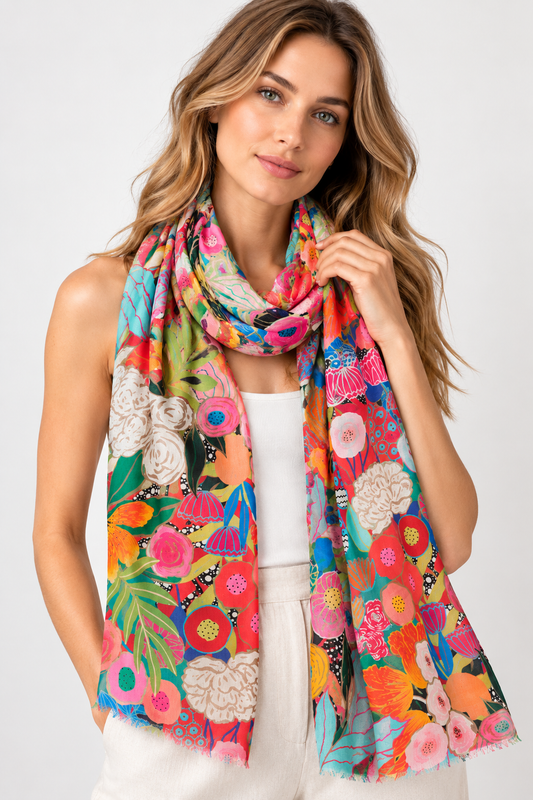 Floral Fiesta Royale – Modal Silk Scarf