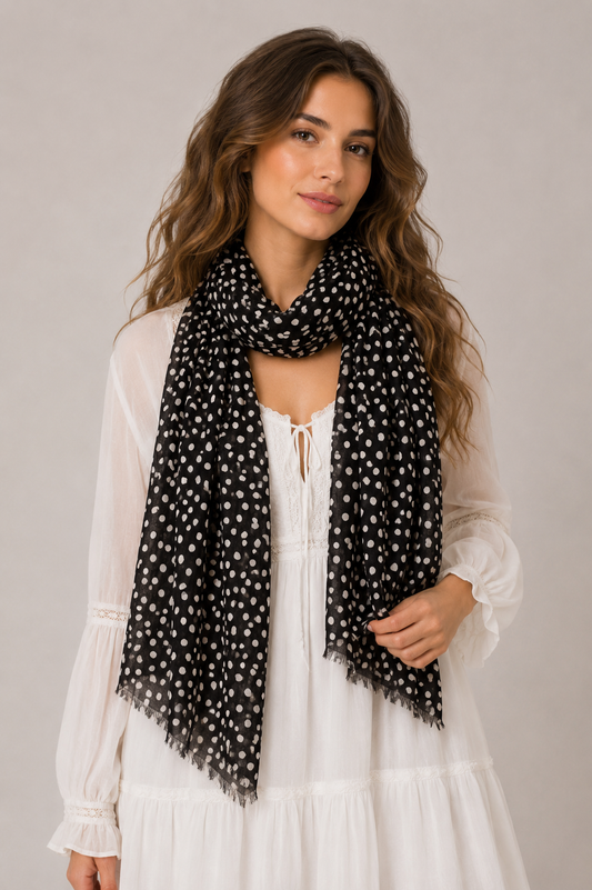Classic Monochrome Micro Dot Modal Silk Scarf