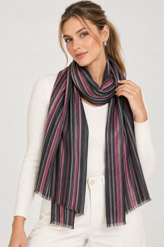 Modern Stripe Merino Wool Silk Scarf